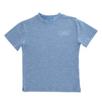 Heathered blue boy's short sleeve t-shirt with a J. Bailey logo.