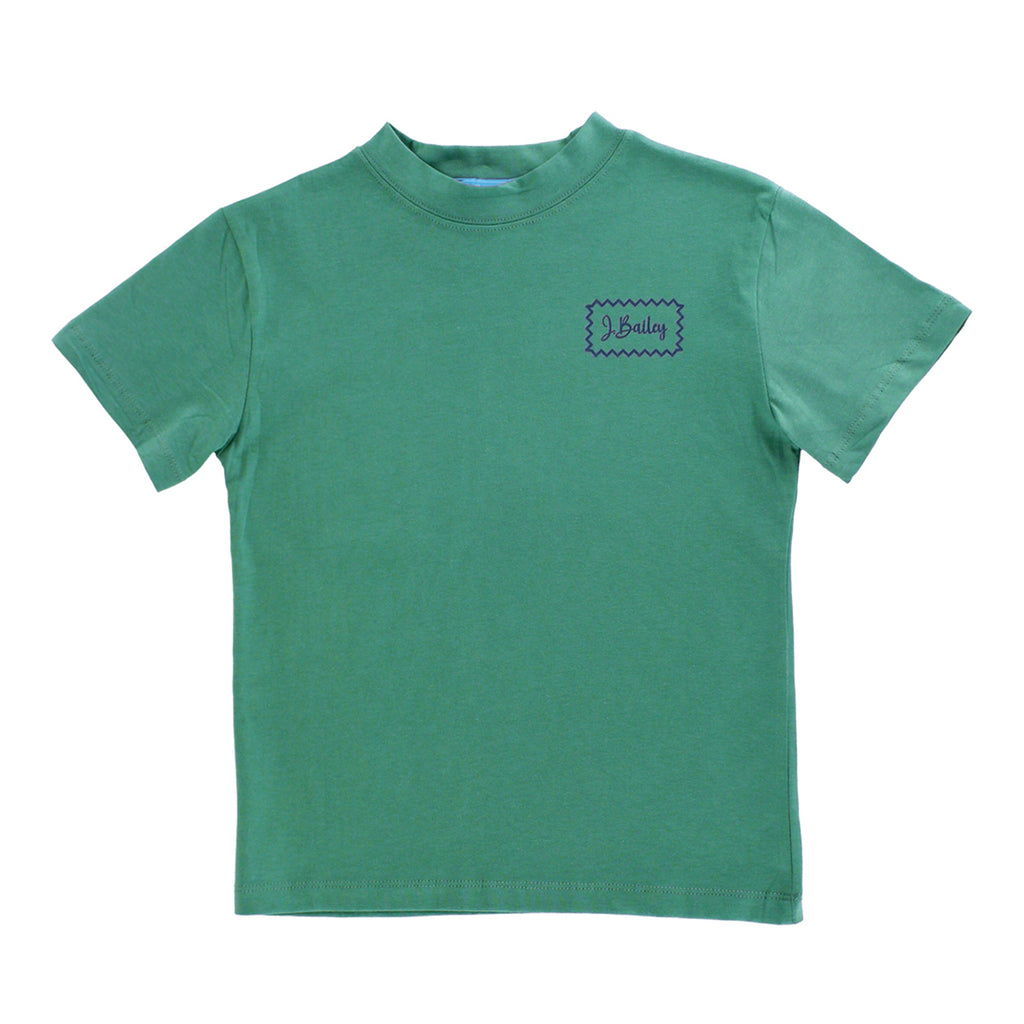Boys green t-shirt with a J. Bailey logo on the chest.