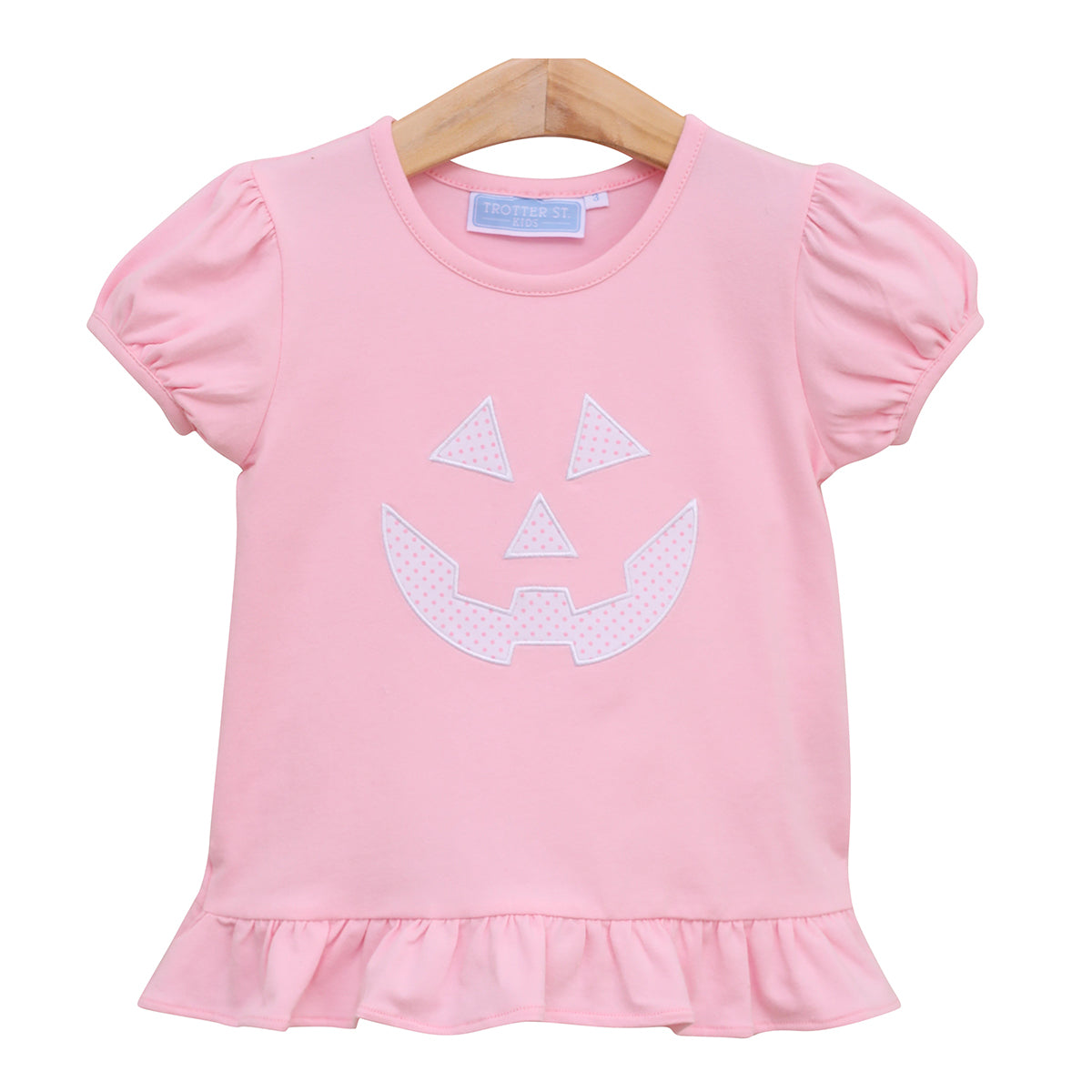 Appliqued Jack O'Lantern Shirt Girl's Pink Halloween Shirt