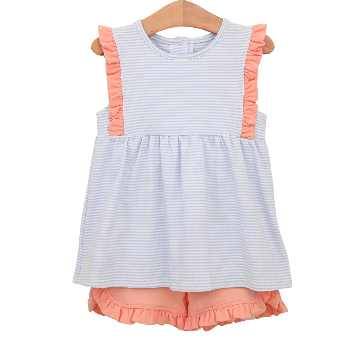 Girl's Light Blue and Coral Josie Short Set