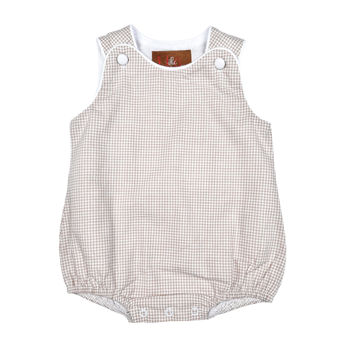 Boy's Khaki Gingham Monogram Bubble