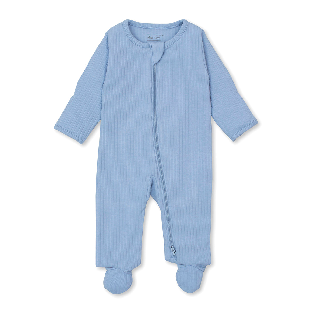 Kissy Kissy Love Solid Blue Zip Front Baby Footie