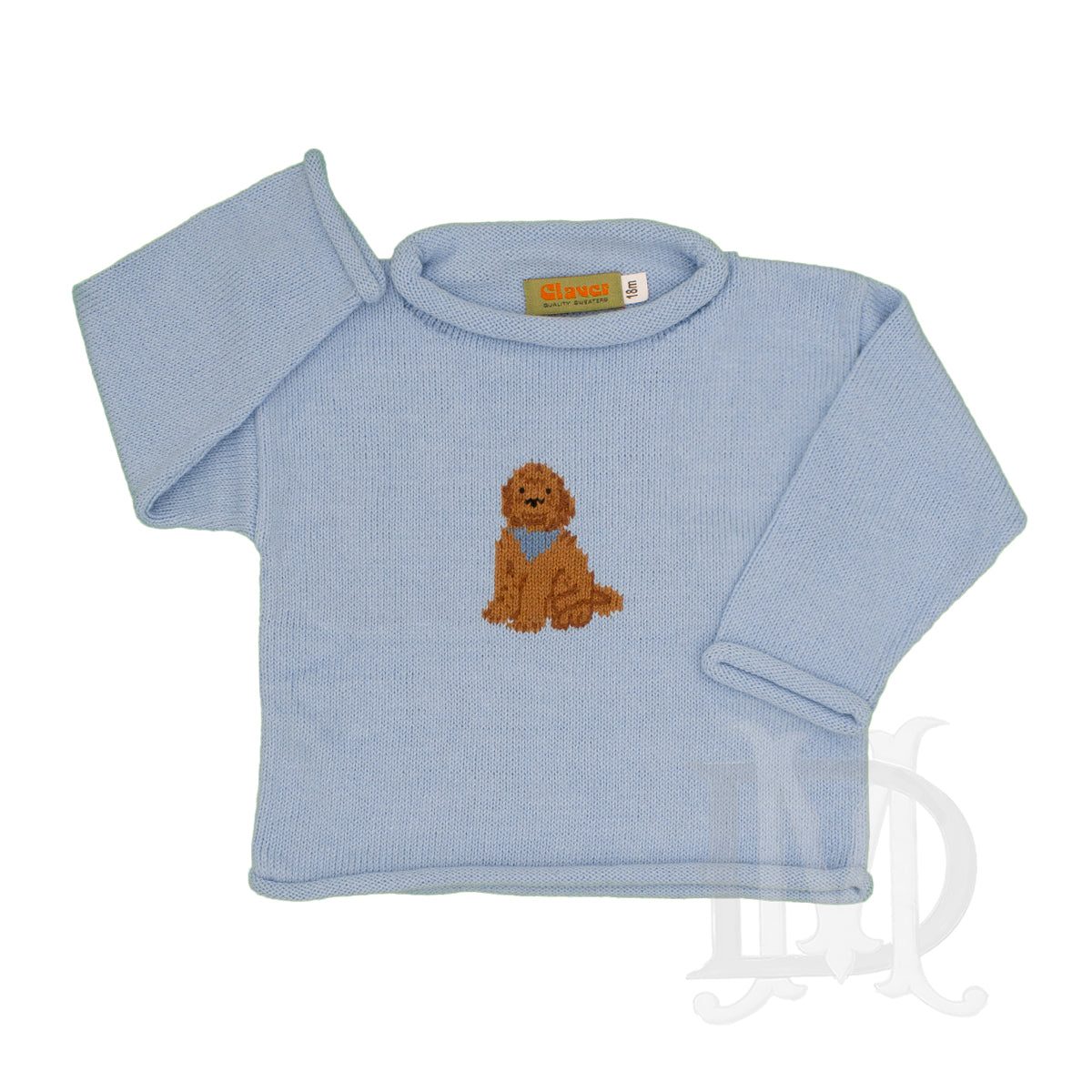 Boy's Goldendoodle Roll Neck Light Blue Sweater