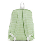 Leaf green checkered backpack for kids with padded shoulder straps.