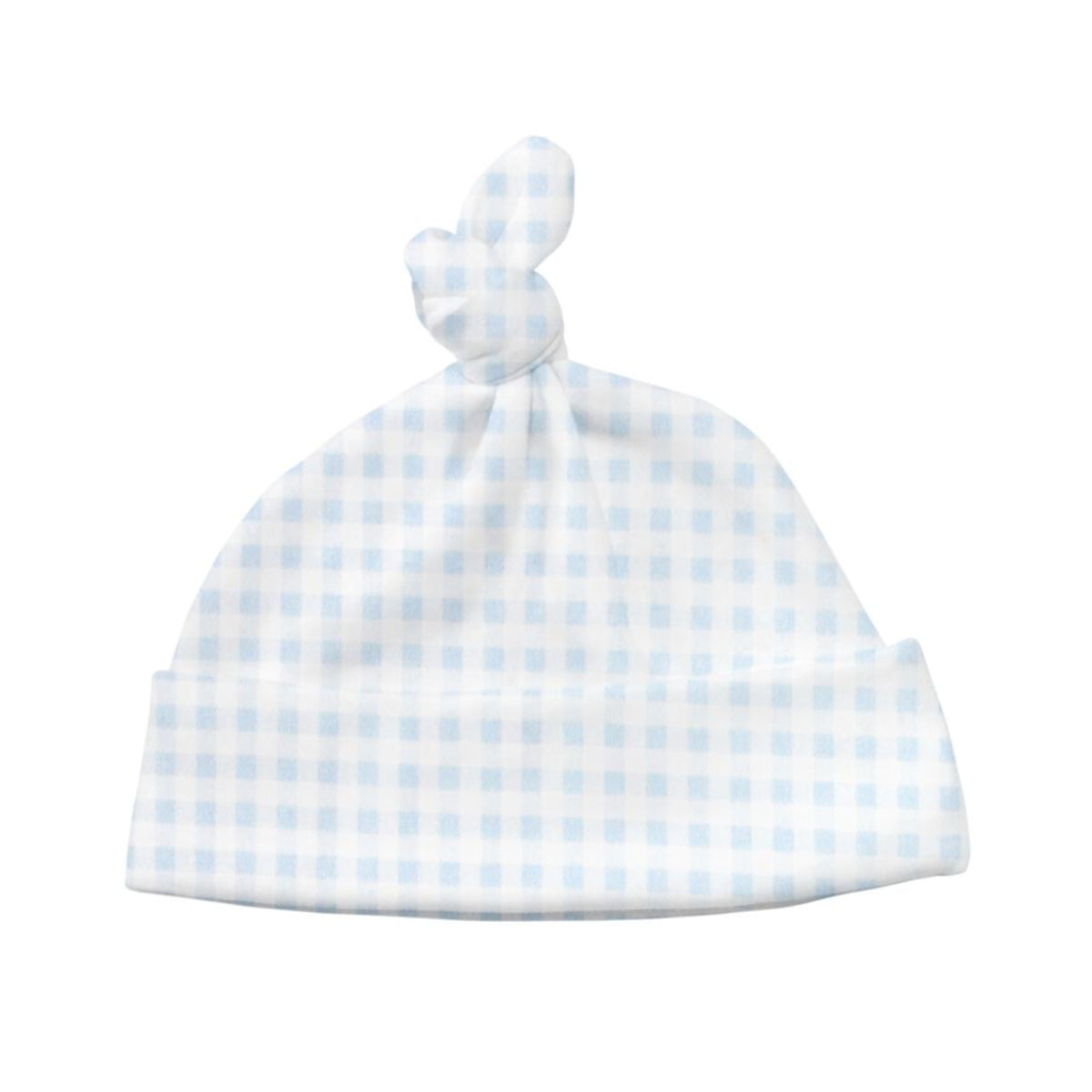 Boy's Light Blue Gingham Knotted Baby Hat