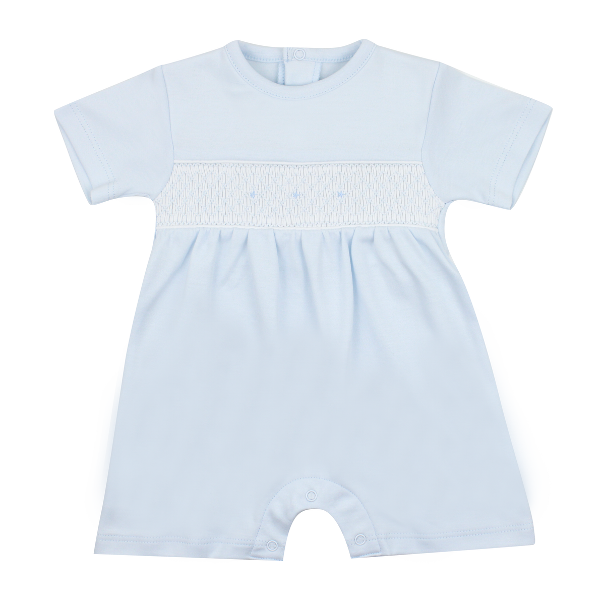 Boy's Blue Pima Cotton Smocked Short Romper