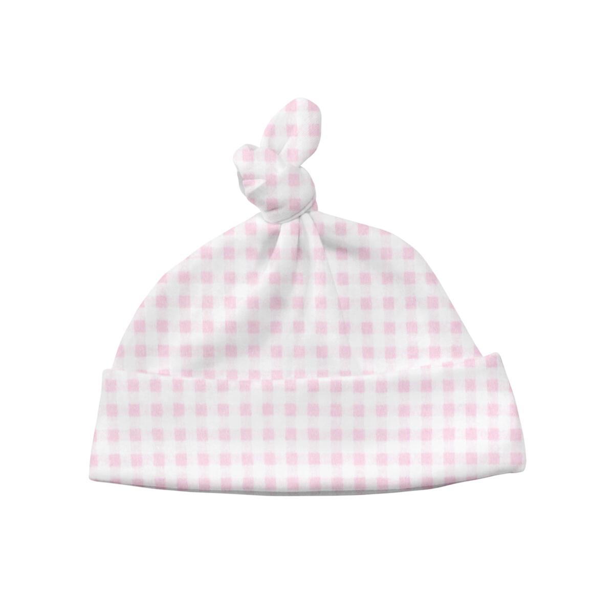 Girl's Light Pink Gingham Knotted Baby Hat