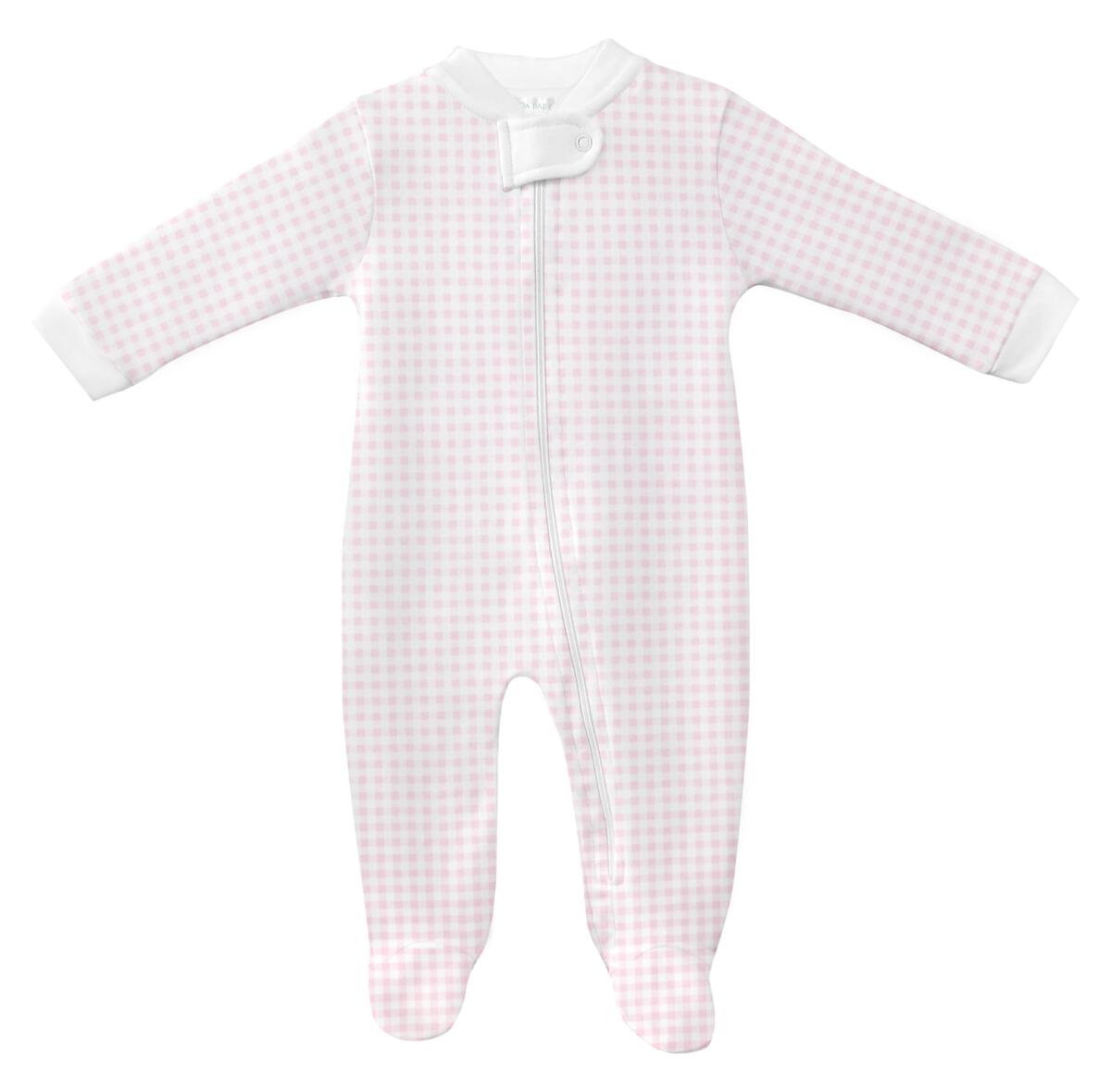 Girl's Pima Cotton Pink Gingham Zippered Footie