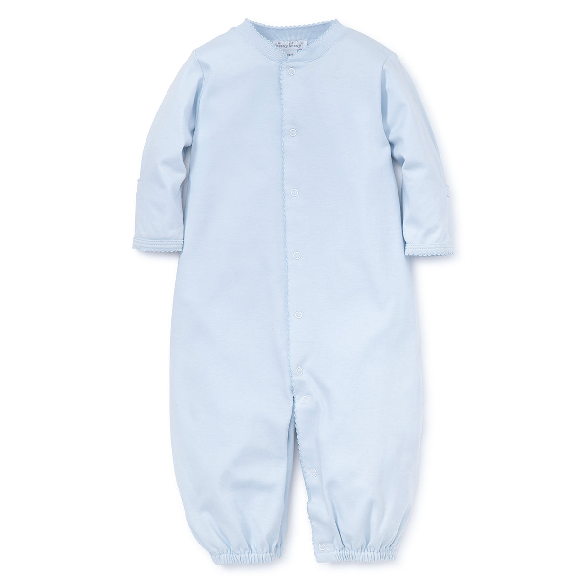 Light blue baby boy converter gown with Kissy Kissy tag