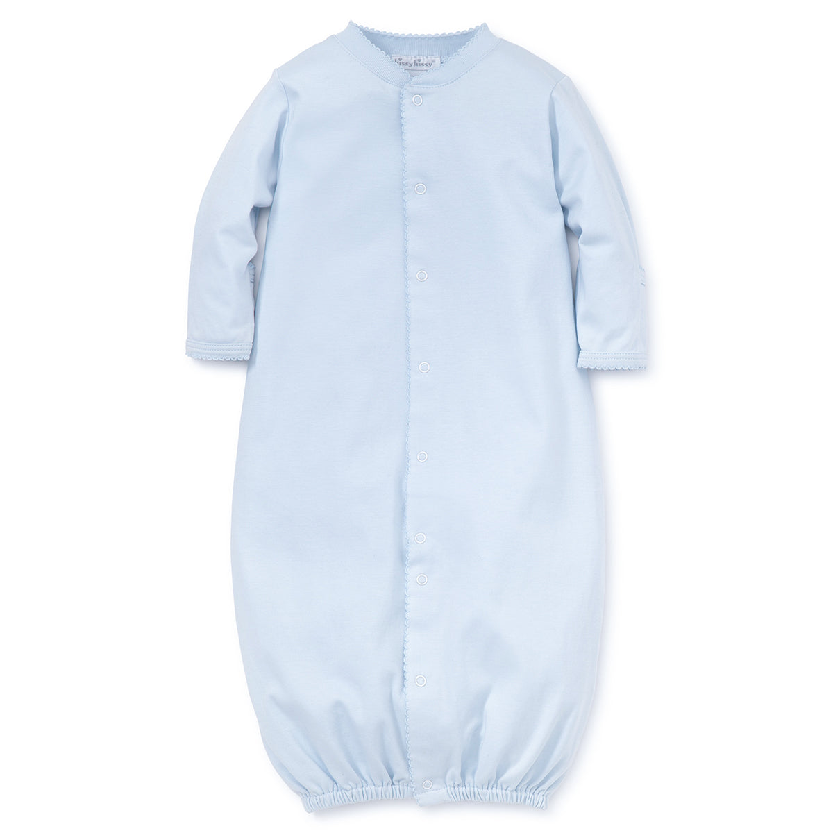 Light blue baby boy converter gown with Kissy Kissy tag
