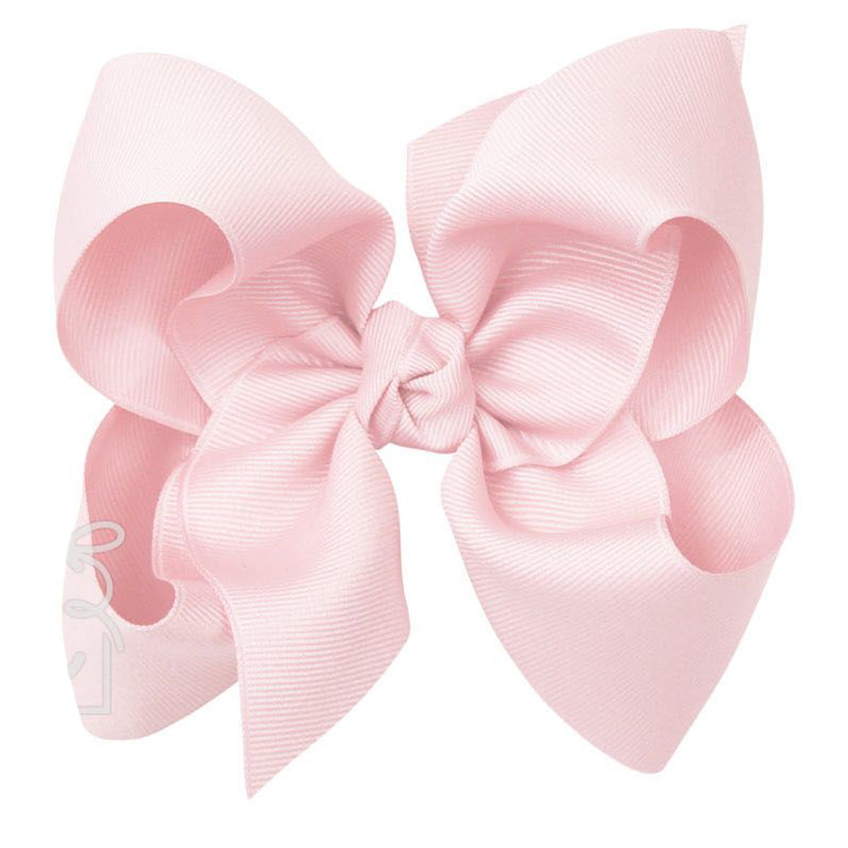 Large light pink grosgrain classic hair bow with double knot center.
