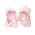 Light pink grosgrain classic hair bow with double knot center.