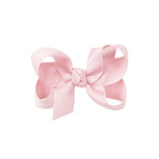 Light pink grosgrain classic hair bow with double knot center.