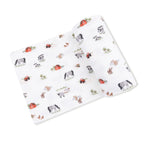 Baby swaddle blanket in ribbed modal ultra soft fabric with a precious farm animal pattern