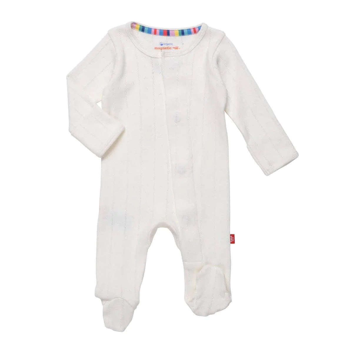 Magnetic Me Love Lines Tofu White Pointelle Organic Cotton Baby Footie