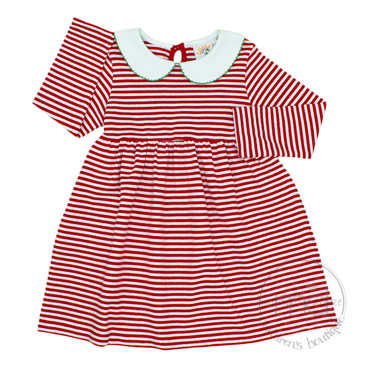 Little Girl's Red Stripe Knit Monogrammable Christmas Dress Luigi Kids