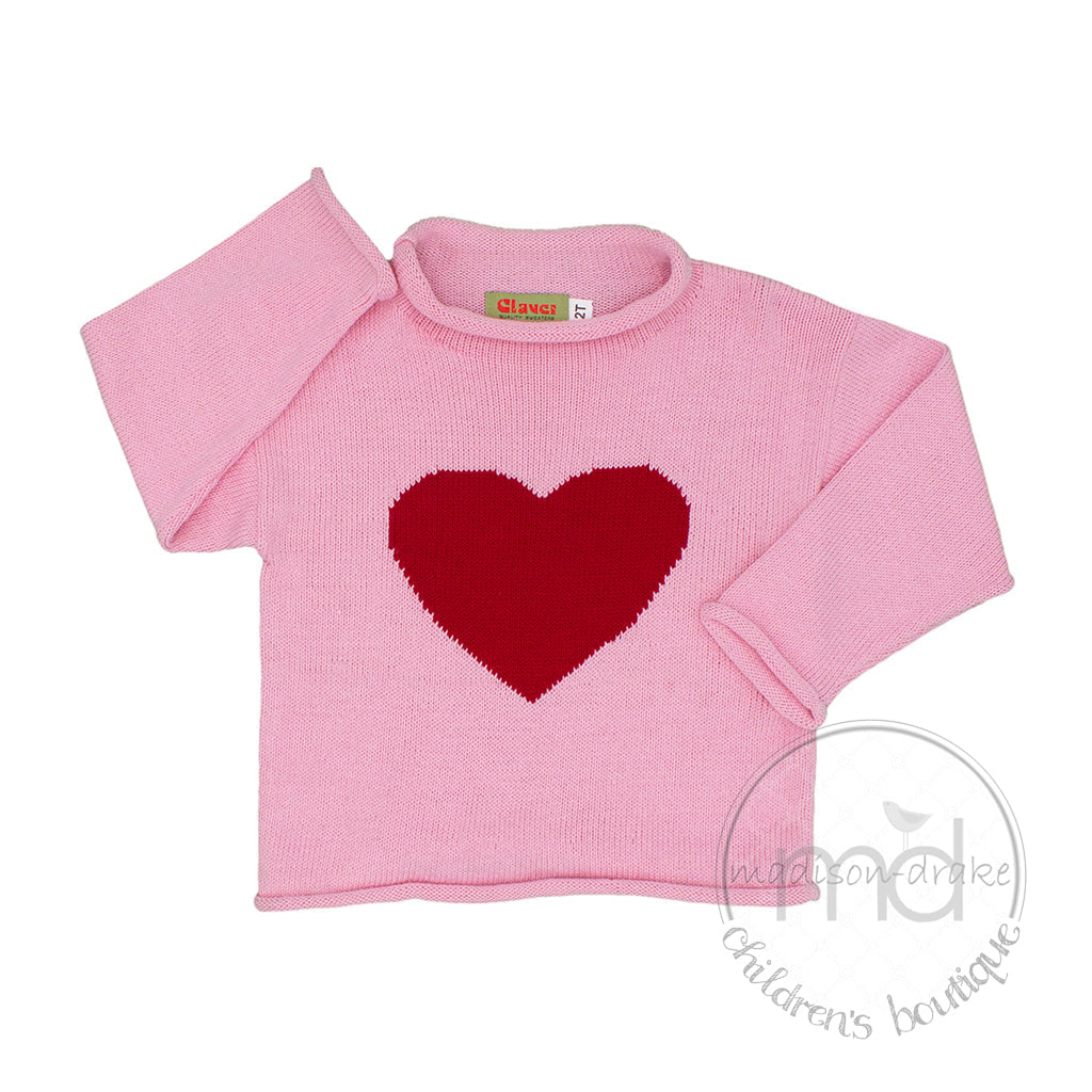 Little Girl's Red Heart Roll Neck Pink Sweater Claver for Luigi Kids