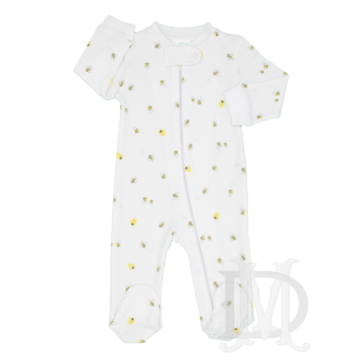 Bee Happy Zip Front Footed Pima Cotton Playsuit by Lyda Baby