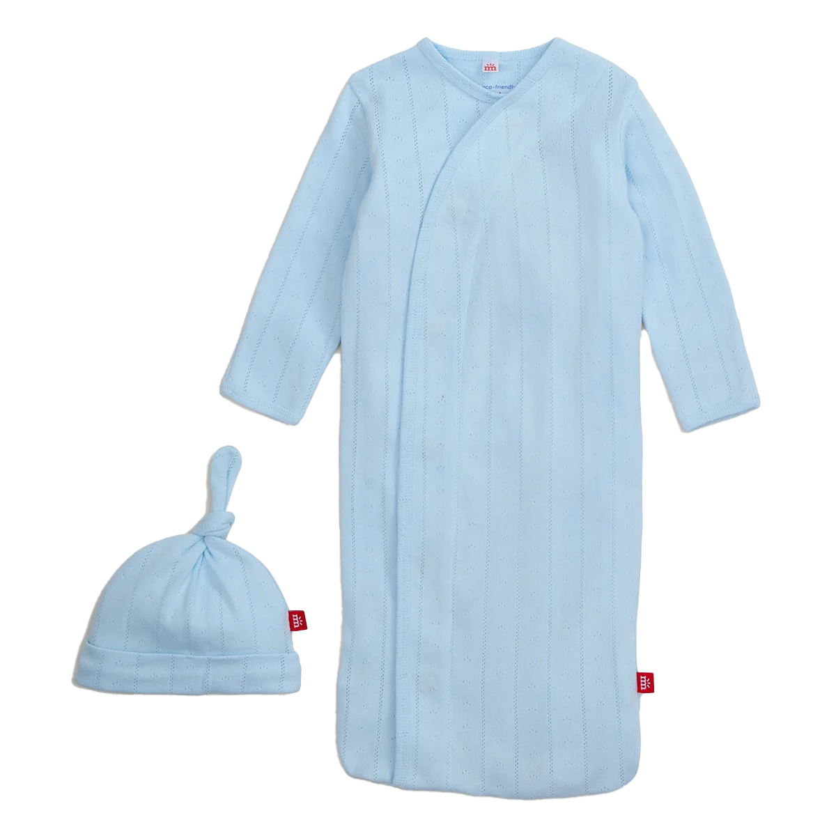 Magnetic Me Blue Pointelle Baby Boy s Organic Cotton Gown and Hat Set Madison Drake Children s Boutique