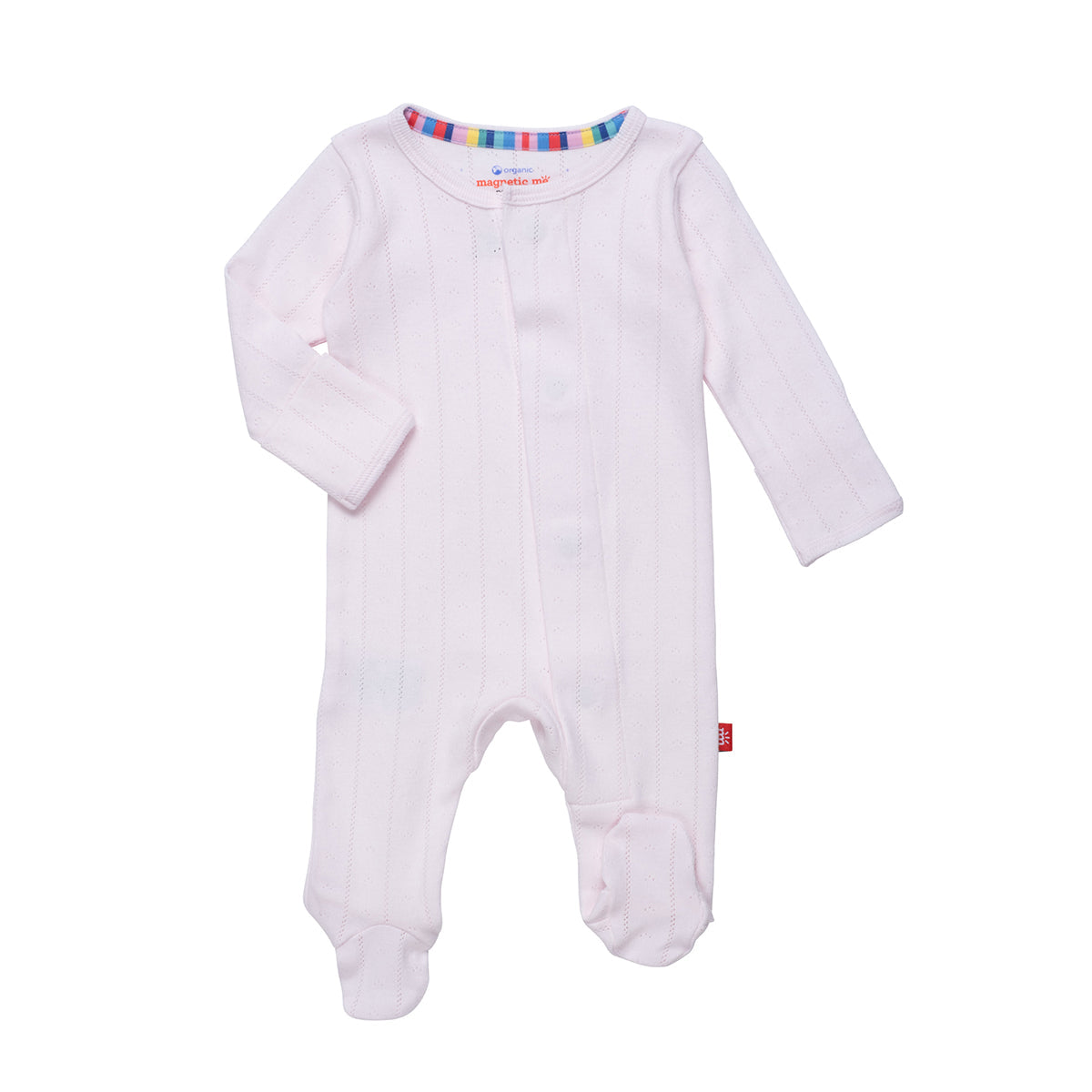 Magnetic Me Love Lines Pink Pointelle Organic Cotton Baby Girl Footie