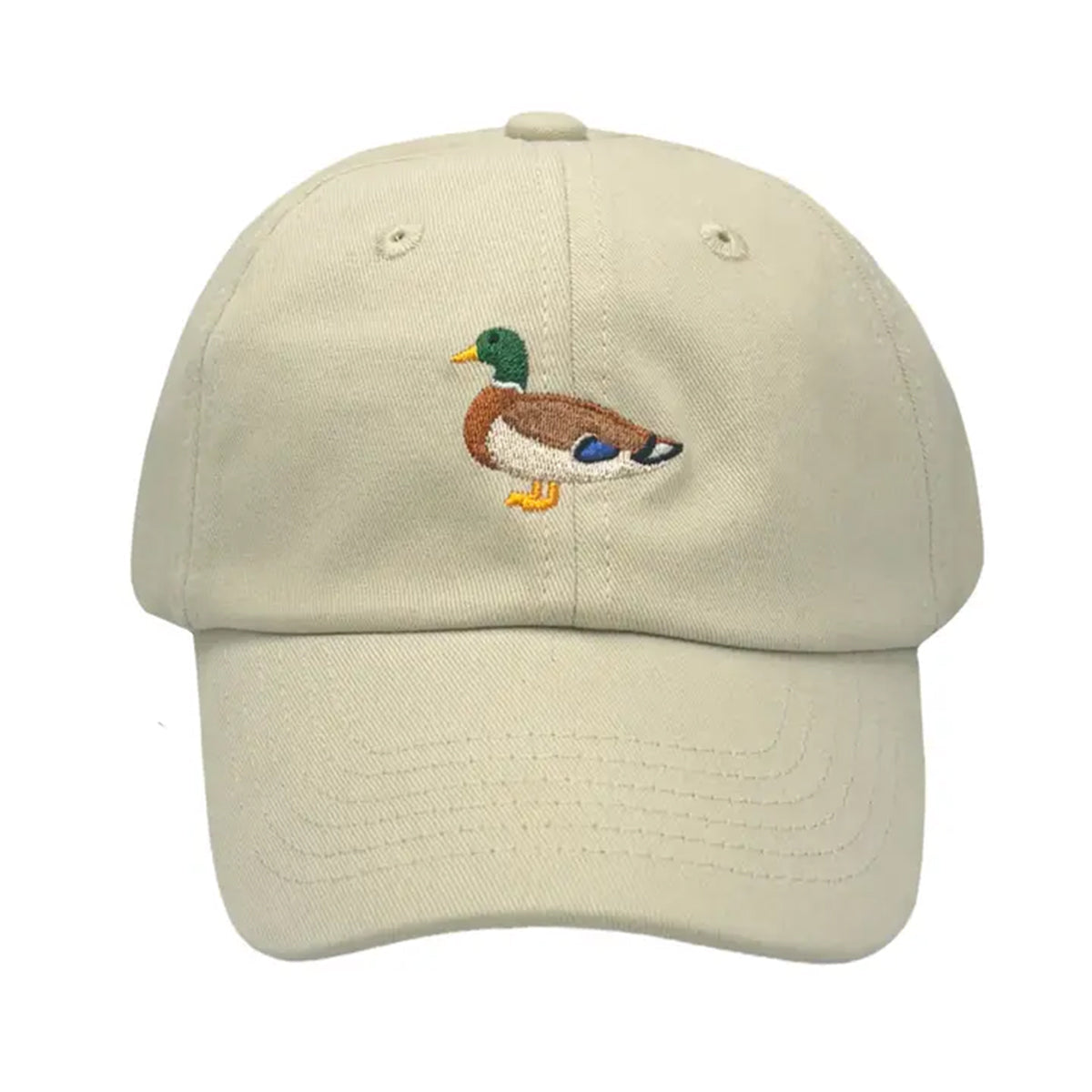 Khaki baseball cap with a mallard duck embroidery