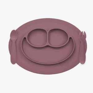 ezpz Silicone Mini Feeding Set Suction Placemat Toddler Plate Utensils Mauve