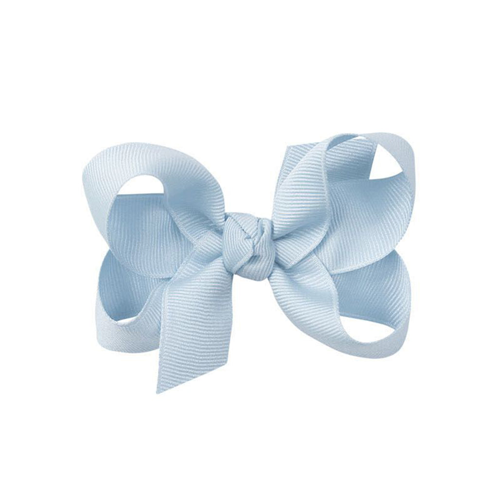 Light blue grosgrain classic hair bow with double knot center.