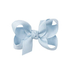 Light blue grosgrain classic hair bow with double knot center.