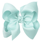 Large light blue green grosgrain classic hair bow with double knot center.