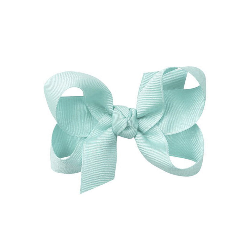 Light blue green grosgrain classic hair bow with double knot center.