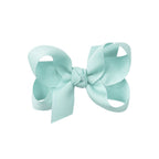 Light blue green grosgrain classic hair bow with double knot center.