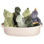 Basket with plush dinosaur toys