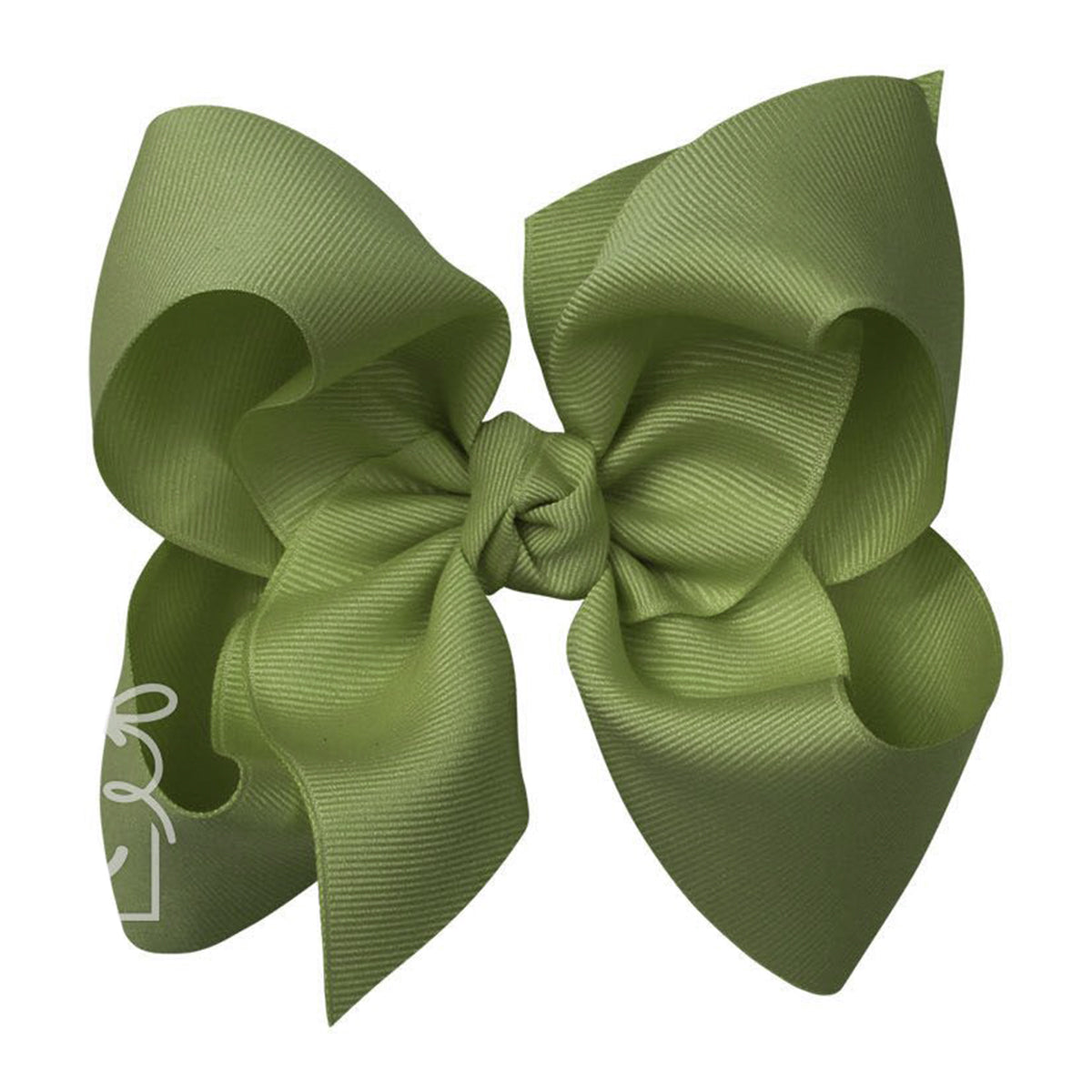 Large moss olive green grosgrain classic hair bow with double knot center.