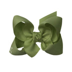 Moss olive green grosgrain classic hair bow with double knot center.