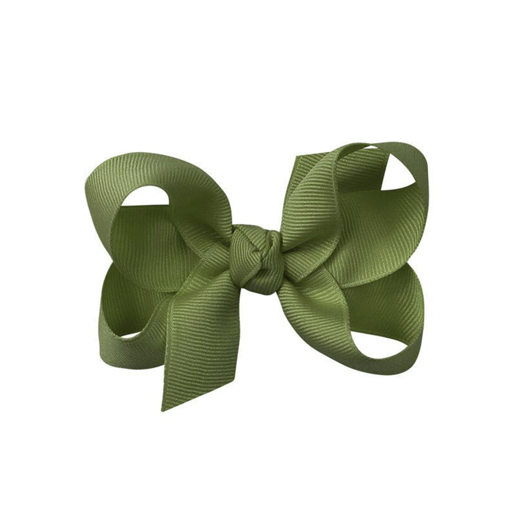 Moss olive green grosgrain classic hair bow with double knot center.