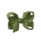 Moss olive green grosgrain classic hair bow with double knot center.