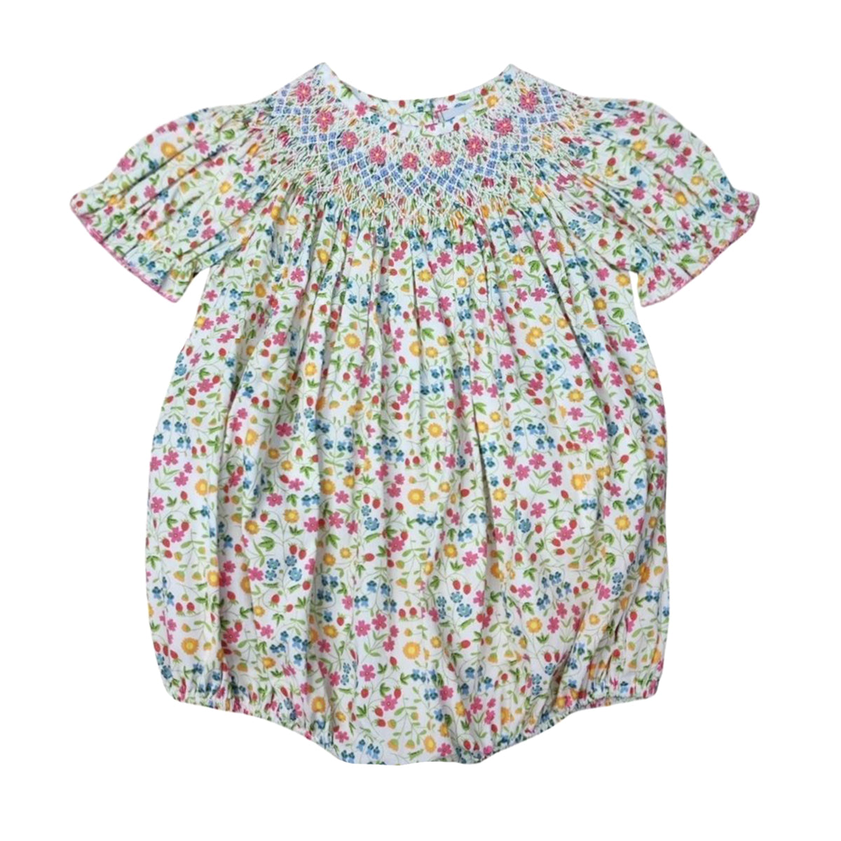 Girl's Spring Floral Smocked Bishop Bubble