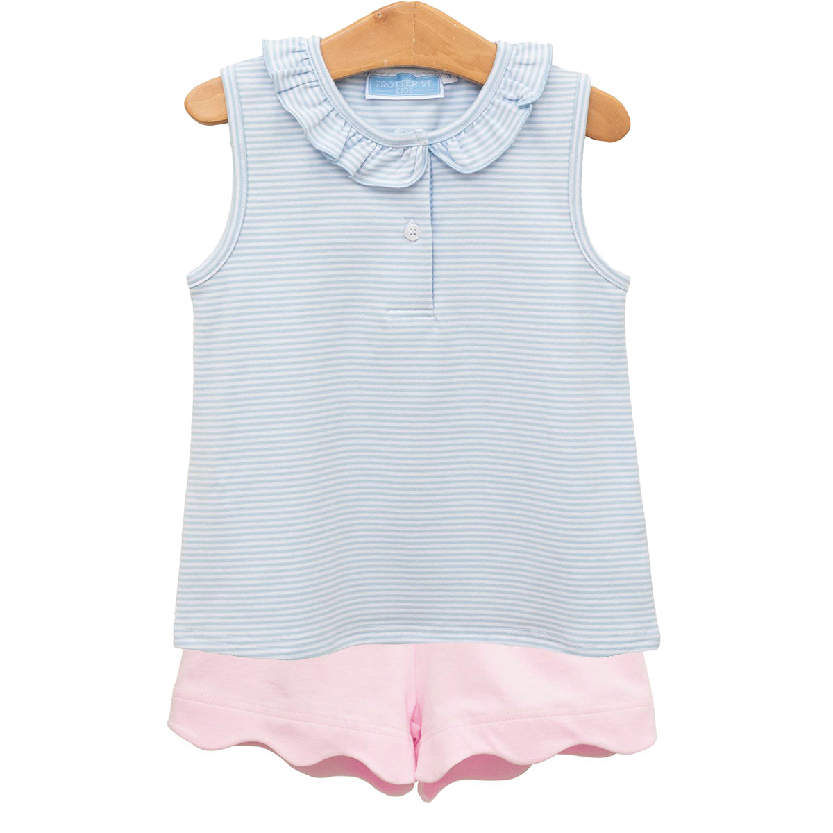 Girl's Pink and Blue Scalloped Nora Shorts Set