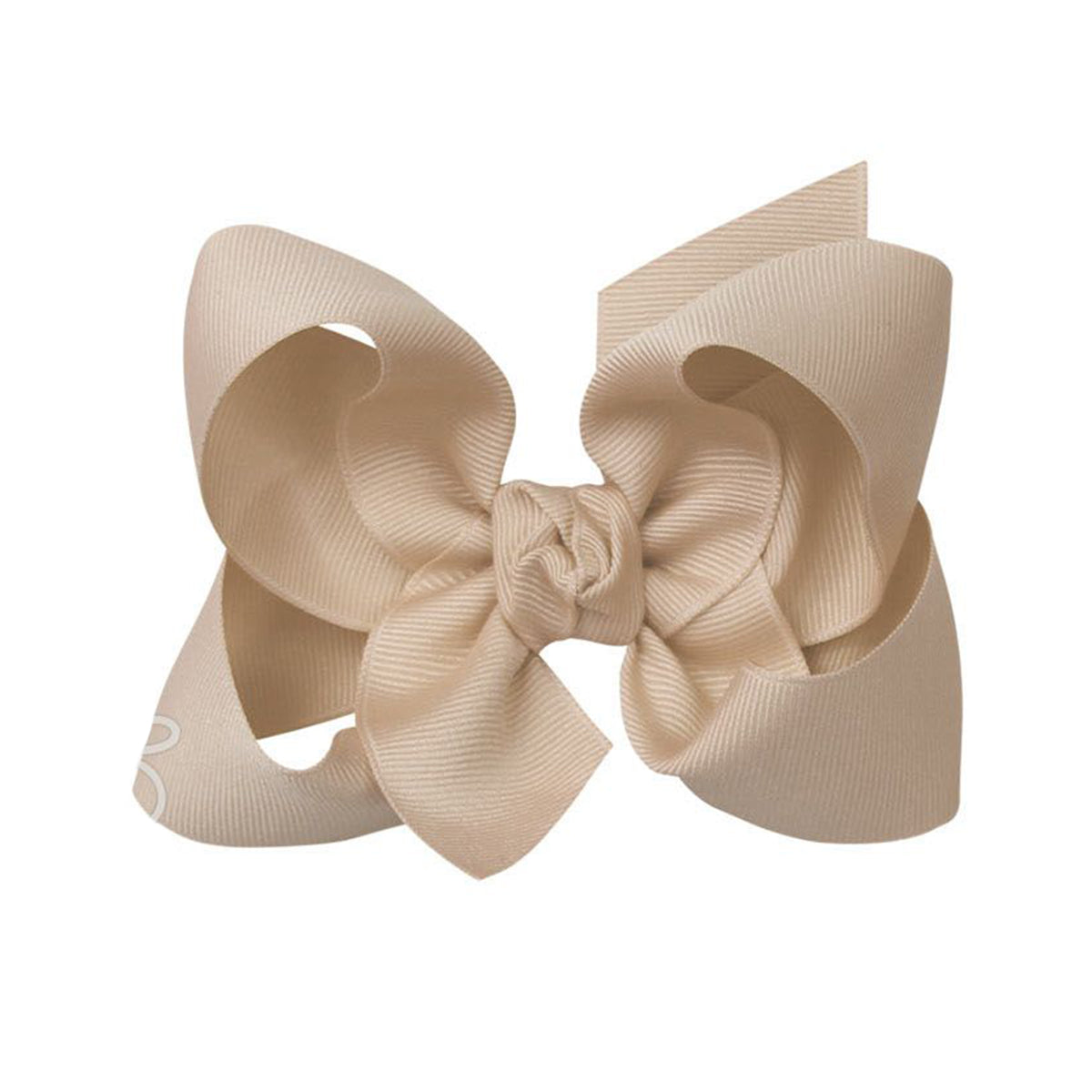 Oatmeal khaki tan grosgrain classic hair bow with double knot center.