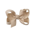 Oatmeal khaki tan grosgrain classic hair bow with double knot center.