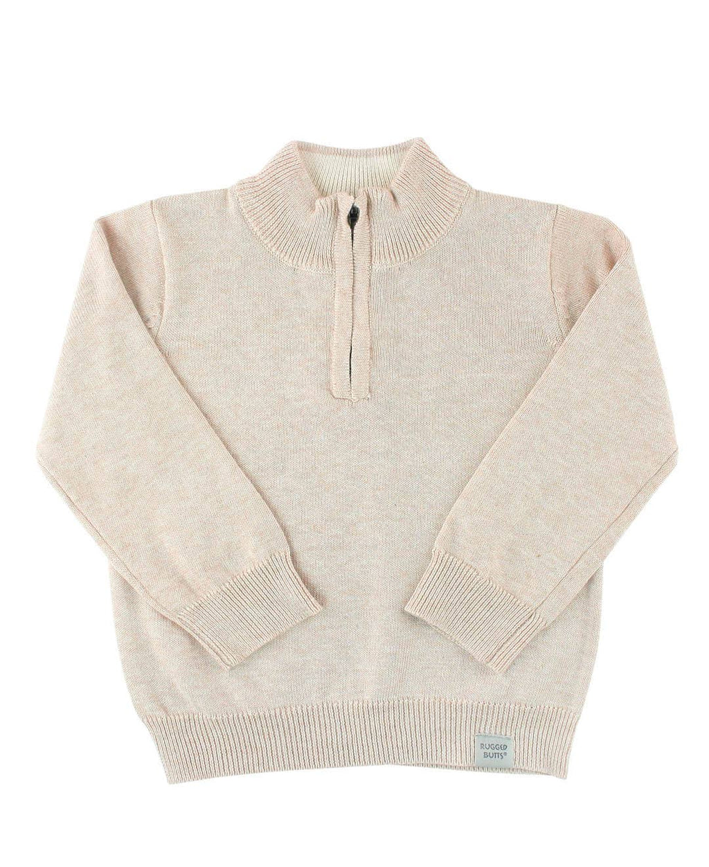 Beige sweater with a quarter zip on a white background