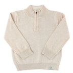 Beige sweater with a quarter zip on a white background