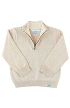 Beige sweater with a quarter zip on a white background