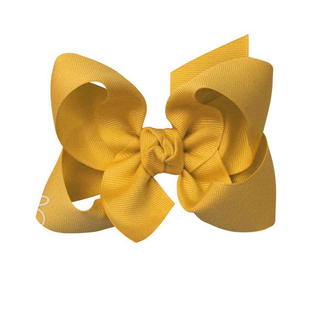 Old gold yellow grosgrain classic hair bow with double knot center.