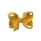 Old gold yellow grosgrain classic hair bow with double knot center.