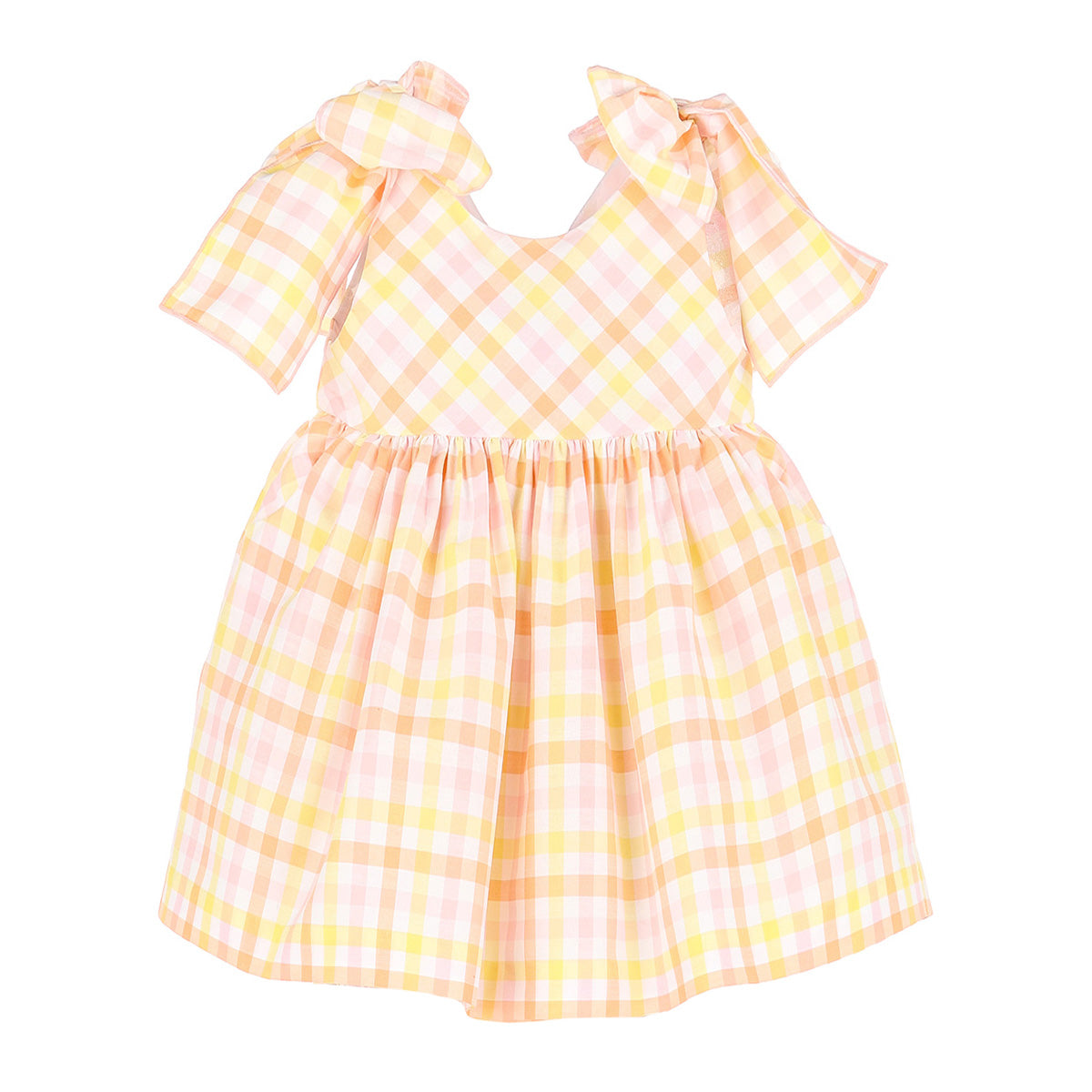 Toddler Girl Pastel Pink and Yellow Plaid Bow Dress Sophie & Lucas