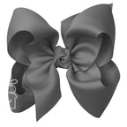 Large gray grosgrain classic hair bow with double knot center.