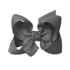 Gray grosgrain classic hair bow with double knot center.