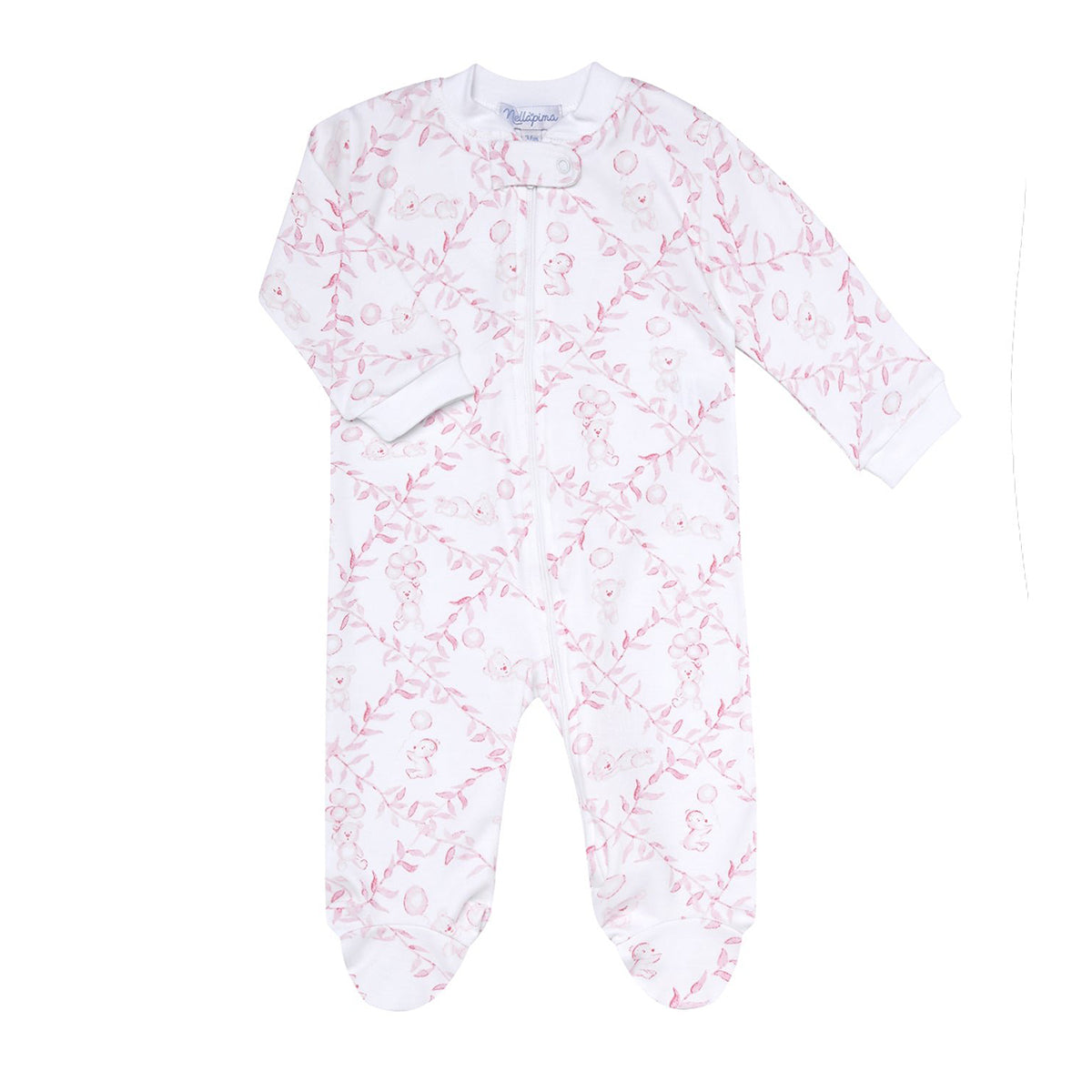 Baby Girl's Pink Bears Trellis Pima Cotton Zip Front Footie 