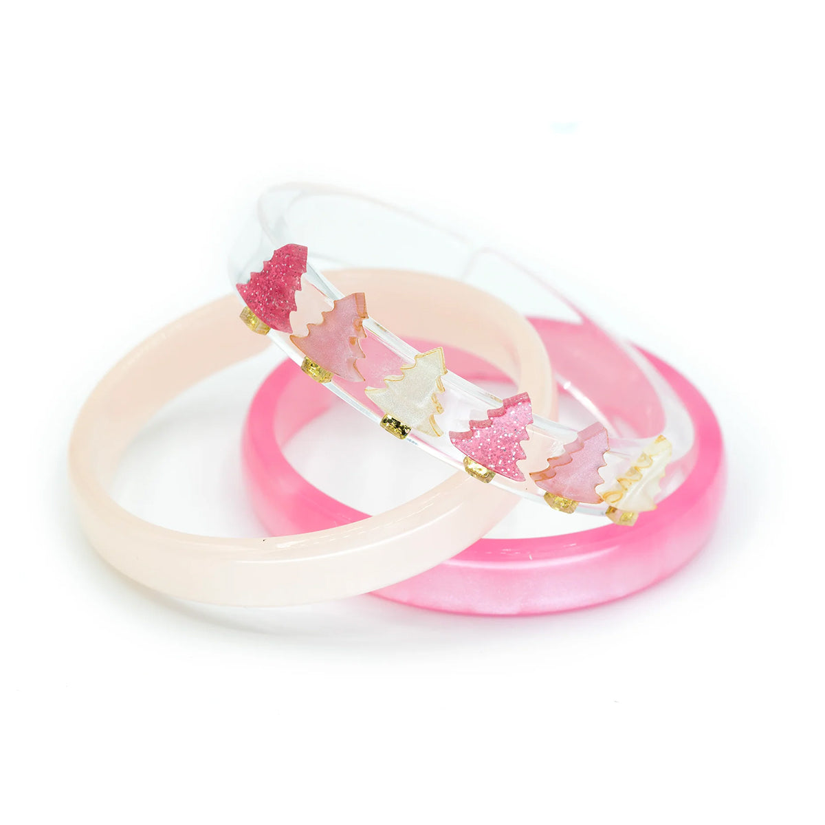 Pink Christmas Tree Acrylic Bangle Bracelets by Lilies & Roses